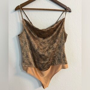 Sincerely Jules Leopard Print Satin Cowl Neck Bodysuit